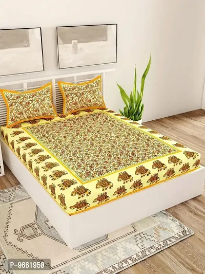 UniqChoice Rajasthani Traditional Printed 120 TC| 100% Cotton| Double Bedsheet with 2 Pillow Cover| Bedsheet for King Size bedsheet| Yellow