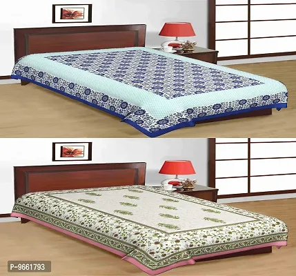 UniqChoice 100% Cotton Jaipuri & Sanganeri Tradititional 2 Single Bed Sheet Combo