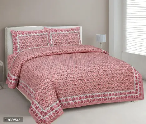 UniqChoice 180 TC Pink Color Floral Printed King Size Bedsheet with 2 Pillow Cover (ELEG-27-Pink)-thumb0