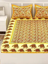 UniqChoice Rajasthani Traditional Printed 120 TC| 100% Cotton| Double Bedsheet with 2 Pillow Cover| Bedsheet for King Size bedsheet| Yellow-thumb3