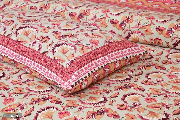 UniqChoice 180 TC Peach Color Floral Printed King Size Bedsheet with 2 Pillow Cover (ELEG-37-Peach)-thumb4