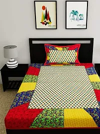 UniqChoice 100% Cotton Multicolor Color Jaipuri Single bedsheet with 1 Pillow Cover,1+1_Single_65_Multi-thumb2