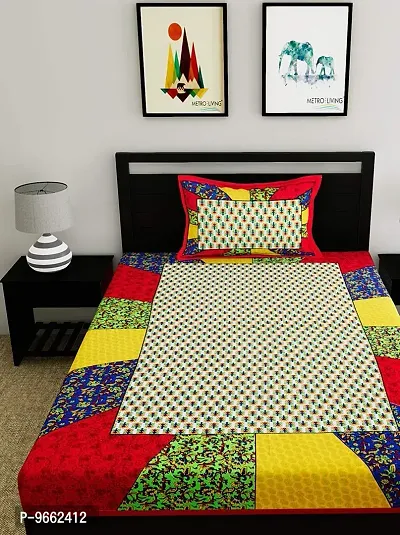 UniqChoice 100% Cotton Multicolor Color Jaipuri Single bedsheet with 1 Pillow Cover,1+1_Single_65_Multi-thumb3