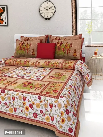 UniqChoice Rajasthani Traditional Print 120 TC 100% Cotton Double Bedsheet with 2 Pillow Cover,Brown(UCEBD25)