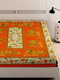 UniqChoice Jaipuri Traditional 144 TC Cotton Single Bedsheet - Orange-thumb1