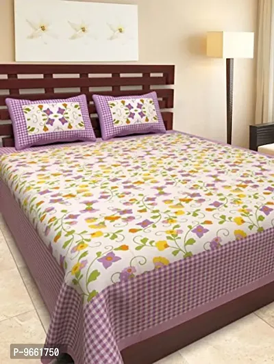 UniqChoice Jaipuri Print Rajasthani Tradition 120 TC Cotton Double Bedsheet with 2 Pillow Covers - Purple