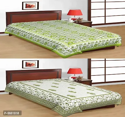 UniqChoice 100% Cotton Jaipuri & Sanganeri Tradititional 2 Single Bed Sheet Combo-thumb0