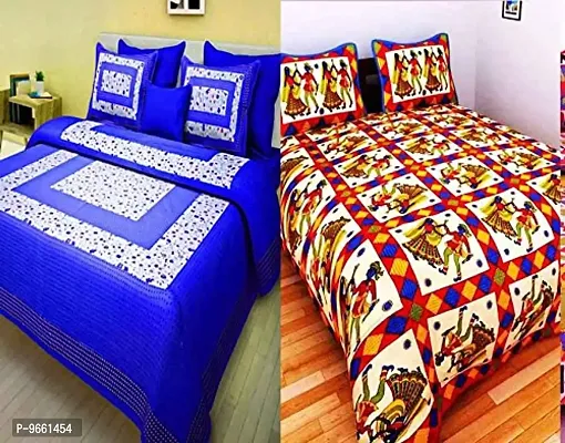UniqChoice 144 TC Cotton 2 Double Bedsheets with 4 Pillow Covers - Multicolour