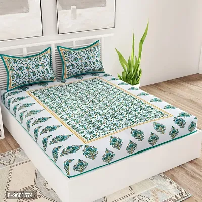 UniqChoice Floral Japuri Printed 120 TC 100% Cotton Double Bedsheet with 2 Pillow Cover,Turquoise(UUCCKD68)-thumb0