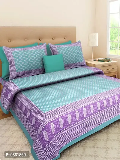 UniqChoice Turquoise Color Rajasthani Traditional Printed 120 TC 100% Cotton Double Bedsheet with 2 Pillow Cover,MUCD_113