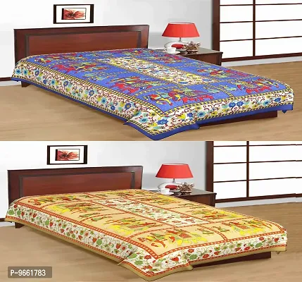 UniqChoice 100% Cotton Jaipuri & Sanganeri Tradititional 2 Single Bed Sheet Combo-thumb0