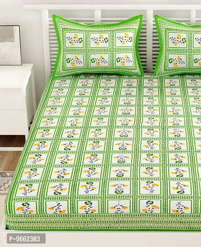 UniqChoice Green Color 100% Cotton Jaipuri Traditonal Double BedSheet with 2 Pillow Cover,Greenbombay_D-thumb4