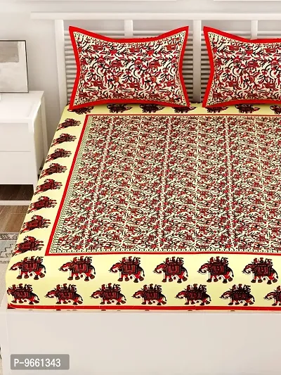 UniqChoice Red Color Rajasthani Traditional Printed 120 TC 100% Cotton Double Bedsheet with 2 Pillow Cover,UCEBD108-thumb4