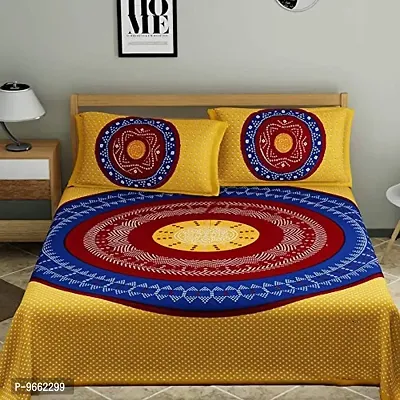 UniqChoice Yellow Color 100% Cotton Jaipuri Traditonal Double BedSheet with 2 Pillow Cover,35_Yellow_89-thumb2