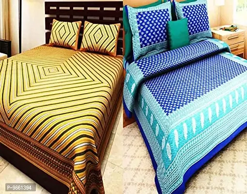 Bombay Spreads 100% Cotton Rajasthani & Jaipuri Traditional 2 Double Bedsheet Combo with 4 Pillow Cover