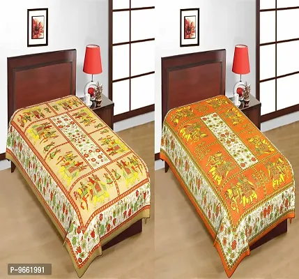 UniqChoice Rajasthani Traditional 100% Cotton 2 Single bedsheet Combo