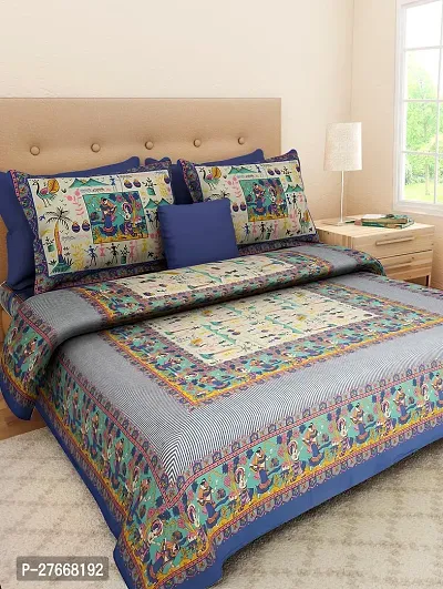 Comfortable Cotton Printed Double Bedsheet with Two Pillow Covers-thumb0