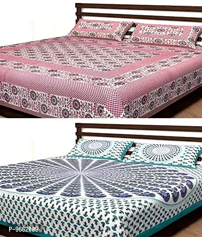 UniqChoice Rajasthani 144 TC Cotton 2 Double Bedsheets with 4 Pillow Covers - Multicolour-thumb0