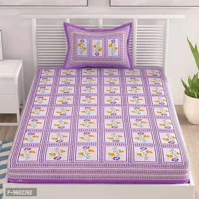 UniqChoice 100% Cotton Purple Color Jaipuri Single bedsheet with 1 Pillow Cover,1+1_Single_Bombay_Purple-thumb2