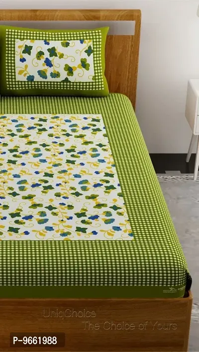 UniqChoice Floral Japuri Printed 120 TC 100% Cotton Double Bedsheet with 2 Pillow Cover,Green(MUCD_48)-thumb4