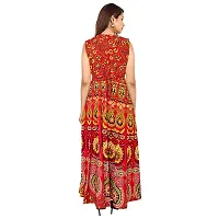 UniqChoice Women's Jaipuri Print Cotton Maxi Long Dress with Back Strips and Sleeves Attached Inside (Maroon)-thumb1