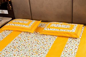 UniqChoice Rajasthani Traditional Printed 144 TC |100% Cotton| Double Bedsheet with 2 Pillow Cover| Bedsheet for King Size Bed| Yellow-thumb1