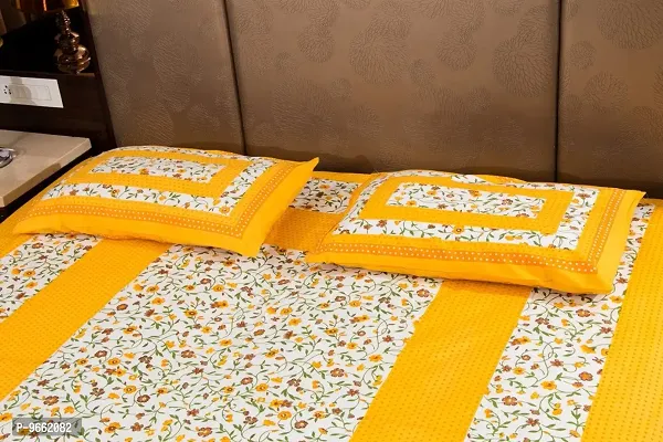 UniqChoice Rajasthani Traditional Printed 144 TC |100% Cotton| Double Bedsheet with 2 Pillow Cover| Bedsheet for King Size Bed| Yellow-thumb2