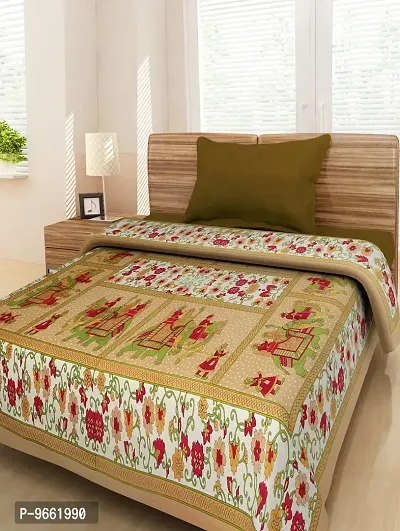 Uniqchoice 144 Tc Cotton Sanganeri Printed Bedsheet, Multicolor-thumb0