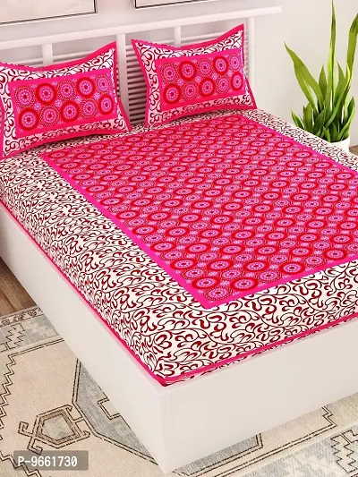 UniqChoice Floral Japuri Printed 120 TC| 100% Cotton| Double Bedsheet| Bedsheet with 2 Pillow Cover | Pink-thumb3