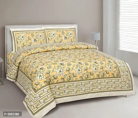 UniqChoice 180 TC Yellow Color Floral Printed King Size Bedsheet with 2 Pillow Cover (ELEG-01-Yellow)-thumb0