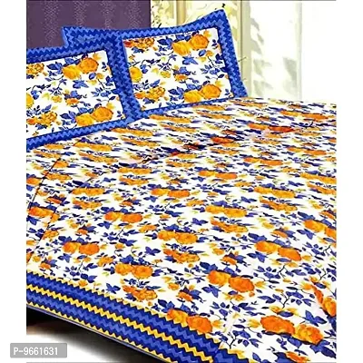 UniqChoice Floral Japuri Printed 120 TC 100% Cotton Double Bedsheet with 2 Pillow Cover,Blue(UCBD145)