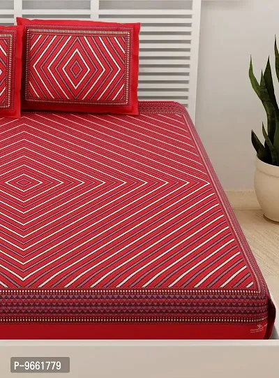 UniqChoice Red Color Rajasthani Traditional Printed 120 TC 100% Cotton Double Bedsheet with 2 Pillow Cover,UCEBD347-thumb4