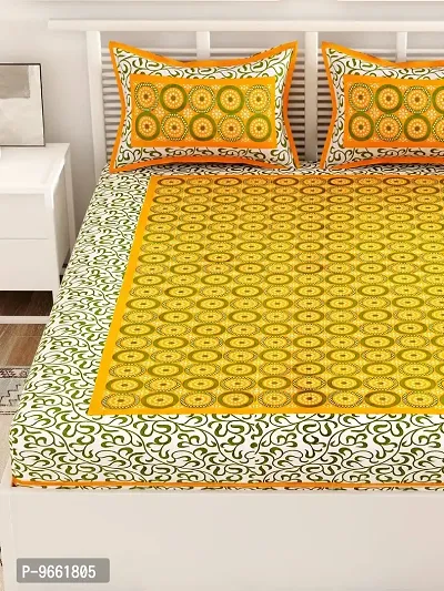 UniqChoice Yellow Color Rajasthani Traditional Printed 120 TC 100% Cotton Double Bedsheet with 2 Pillow Cover,UCEBD349-thumb4