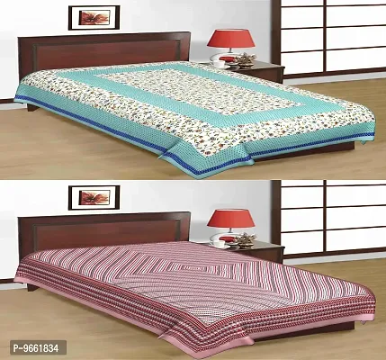 UniqChoice 100% Cotton Jaipuri & Sanganeri Tradititional 2 Single Bed Sheet Combo-thumb0