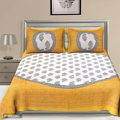 UniqChoice Cotton Classic Print Double Bedsheet with 2 Pillow Cover - Yellow (215 x 240 cm)