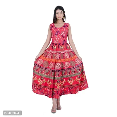 UniqueChoice Presents Red Color Jaipuri Printed Long Women's Maxi one Piece Dress Free Size-thumb5