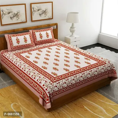 UniqChoice Floral Japuri Printed 120 TC 100% Cotton Double Bedsheet with 2 Pillow Cover,Beige(UCEBD34)