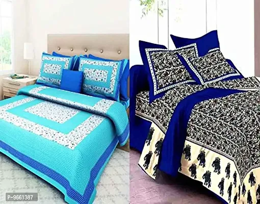 Bombay Spreads 100% Cotton Rajasthani & Jaipuri Traditional 2 Double Bedsheet Combo with 4 Pillow Cover-thumb0