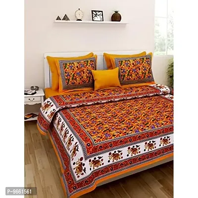 UniqChoice Rajasthani Traditional Bedsheet| Printed bedsheet 120 TC| 100% Cotton| Double Bedsheet| Bedsheet with 2 Pillow Cover| Orange