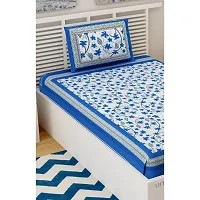 UniqChoice 100% Cotton Blue Color Jaipuri Single bedsheet with 1 Pillow Cover,1+1_Single_Angurbal_Blue-thumb2