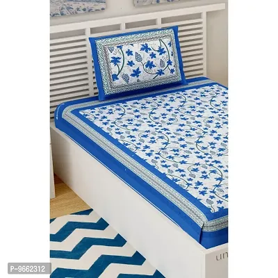 UniqChoice 100% Cotton Blue Color Jaipuri Single bedsheet with 1 Pillow Cover,1+1_Single_Angurbal_Blue-thumb3