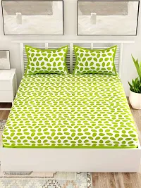 UniqChoice Green Color Cotton Printed Double Bedsheet with 2 Pillow Cover (Polka Dots)-thumb1