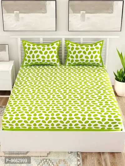 UniqChoice Green Color Cotton Printed Double Bedsheet with 2 Pillow Cover (Polka Dots)-thumb2