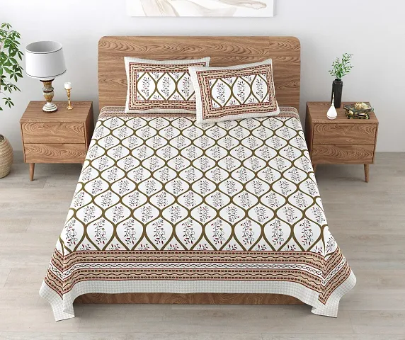 Printed Cotton Double Bedsheet with 2 Pillow Cover