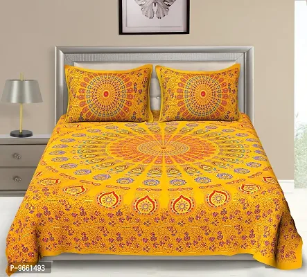 UniqChoice Cotton Bedsheet| Bedsheet with 2 Pillow Cover | Double Bedsheet| Yellow