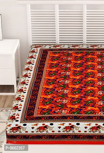 UniqChoice100% Cotton Color Jaipuri Single Bedsheet Color Jaipuri Single Bedsheet ,Single_JangalHathi_Orange-thumb4