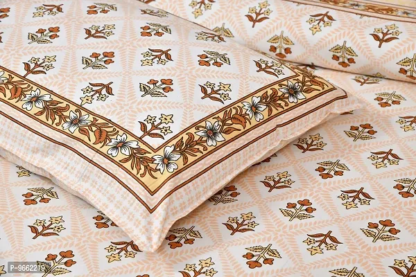 UniqChoice 180 TC Brown Color Floral Printed King Size Bedsheet with 2 Pillow Cover (ELEG-19-Brown)-thumb4