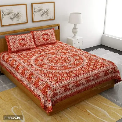 UniqChoice 120TC Red Cotton Jaipuri Traditonal Printed Double Bedsheet with 2 Pillow Cover (SUNBD_155)