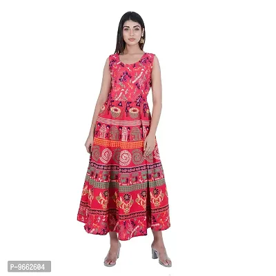 UniqueChoice Presents Red Color Jaipuri Printed Long Women's Maxi one Piece Dress Free Size-thumb4