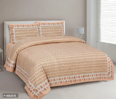 UniqChoice 180 TC Orange Color Floral Printed King Size Bedsheet with 2 Pillow Cover (ELEG-27-Orange)